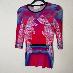 Peter Pilotto 3/4 Sleeve Viscose Abstract Floral Top  Size US6 Multicolor Italy